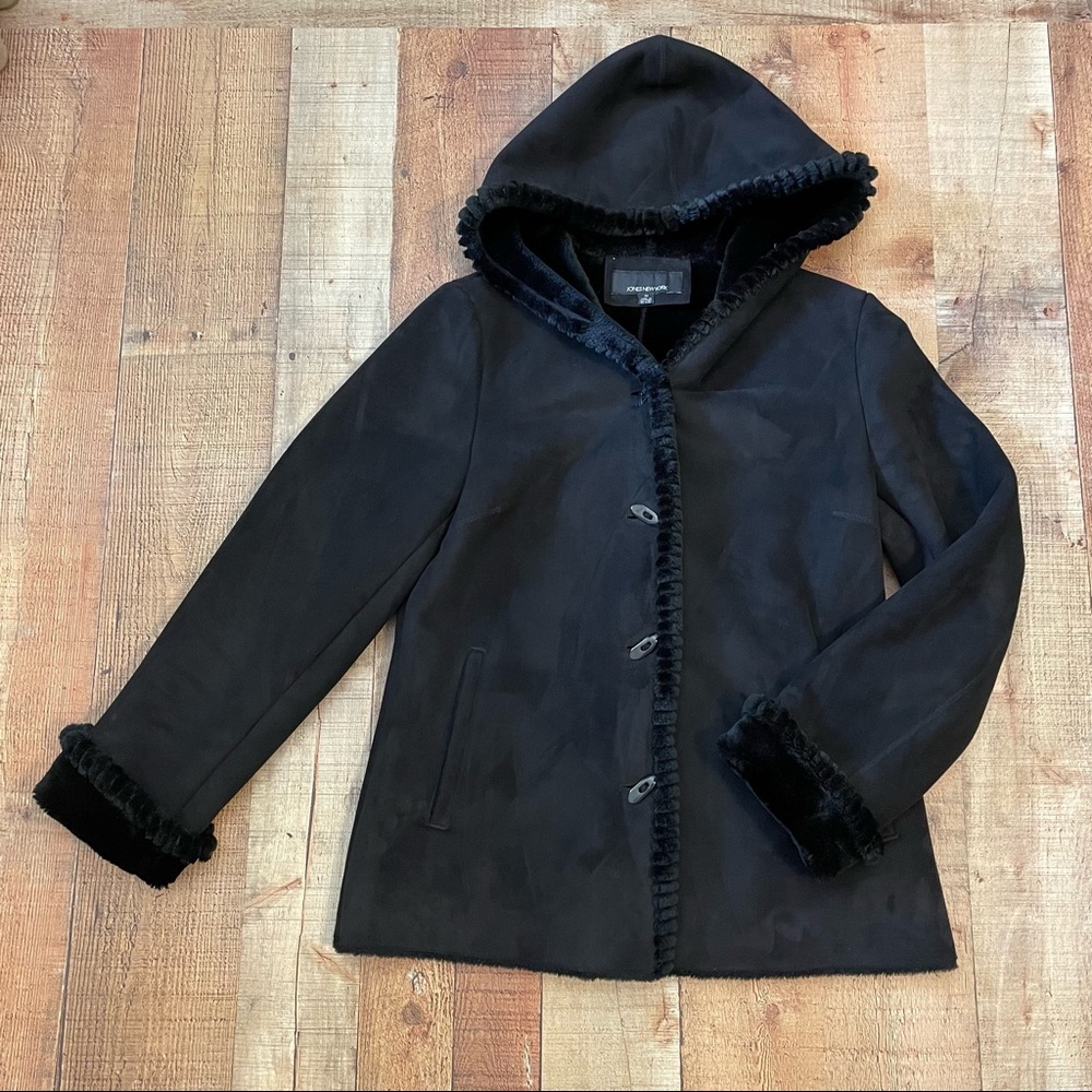 Jones New York Faux Fur Trim Coat Sz M